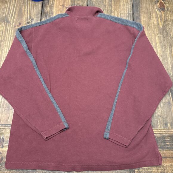 Men’s Large Eddie Bauer Maroon 1/4 Zip Pullover Sweater, Grey Accents, Cotton - Picture 5 of 5
